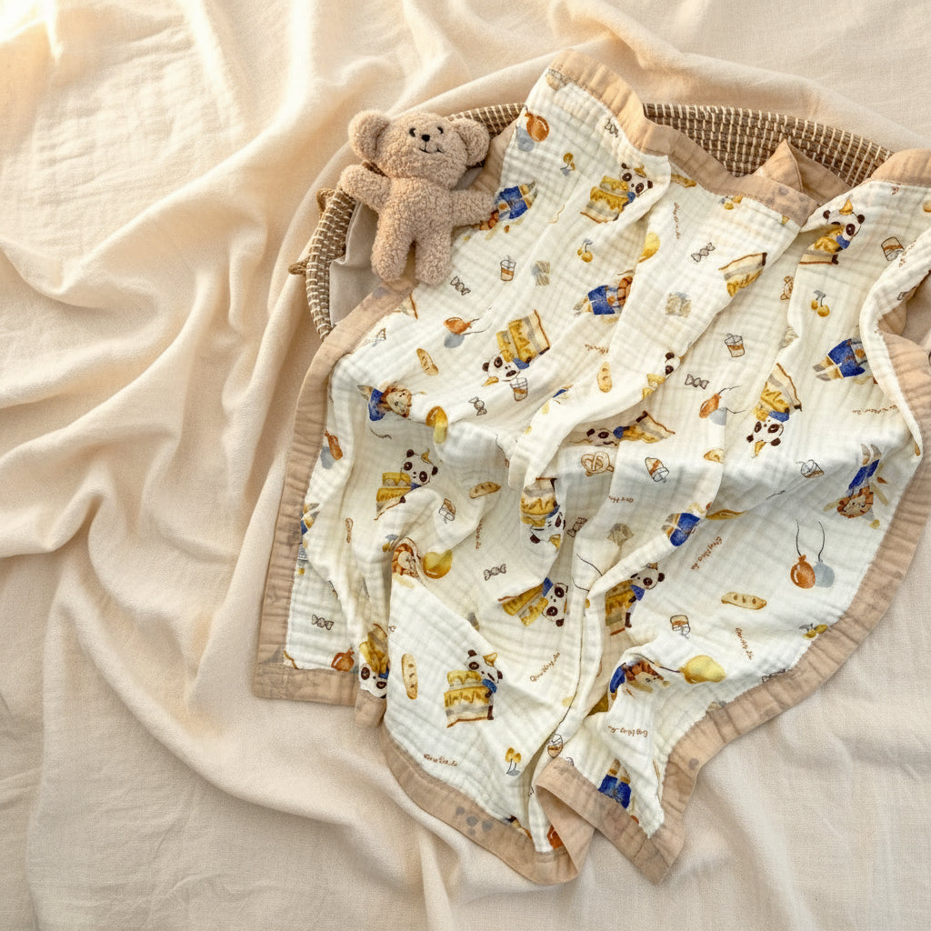 Cotton Muslin Bath Towel – Soft Absorbent Baby Bath Towel With Cartoon Print