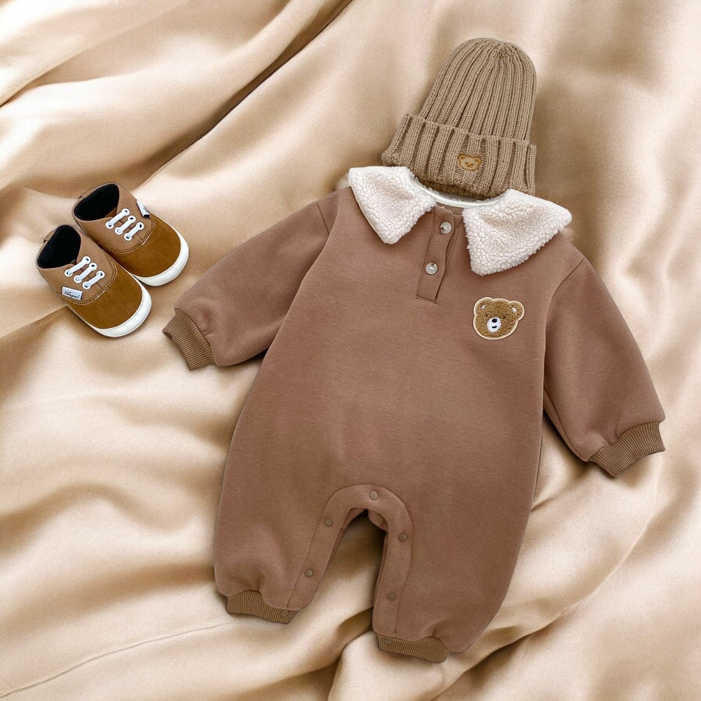 Baby Winter Romper - Unisex Thick Long Sleeve Bear Head Outfit for Cold Weather