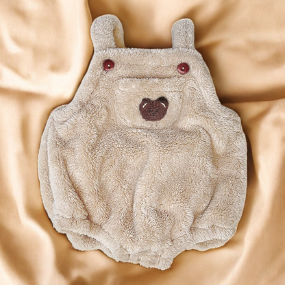 Baby Sleeveless Onesie - Plush Bear Patch Romper With Snap Button Closures