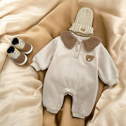 Baby Winter Romper - Unisex Thick Long Sleeve Bear Head Outfit for Cold Weather