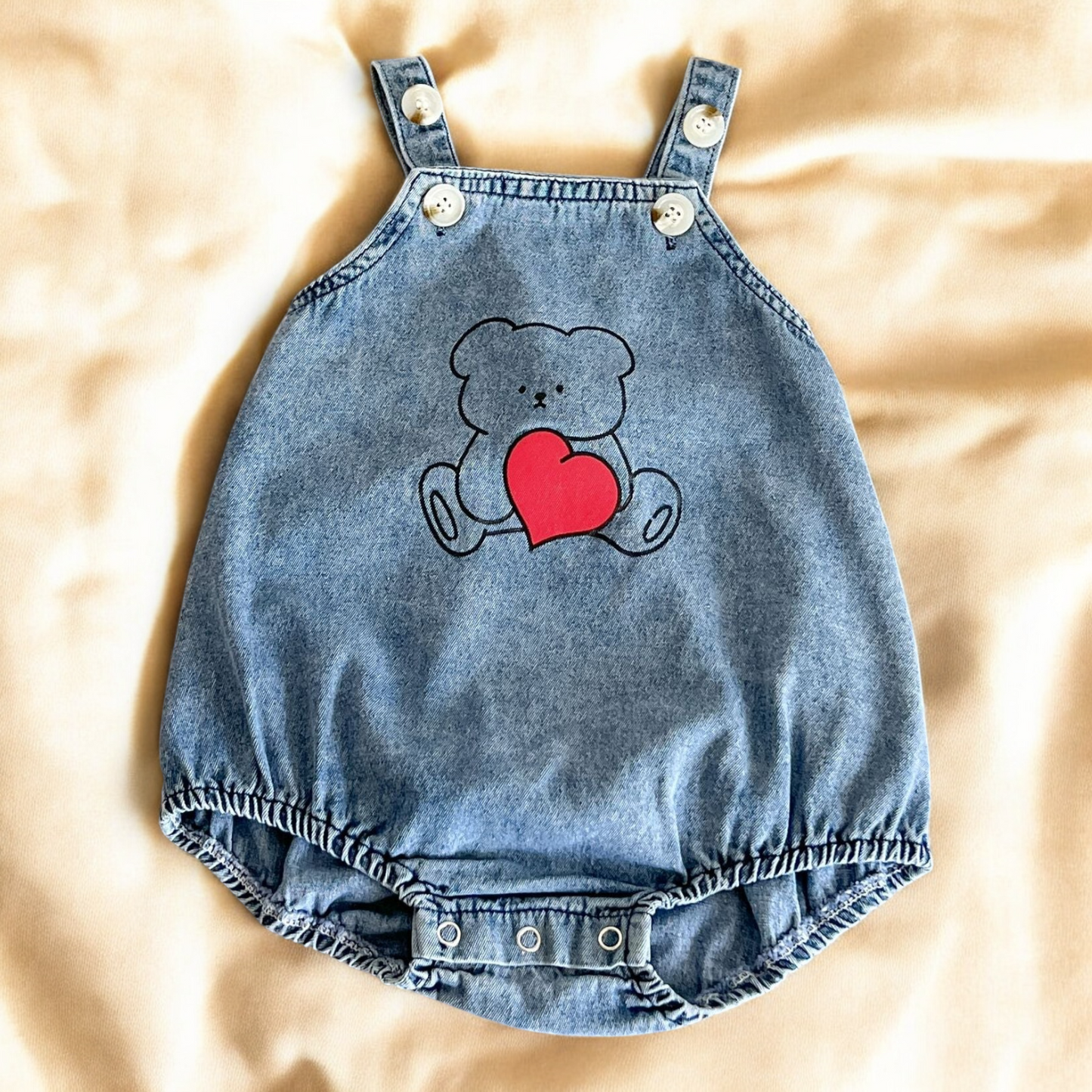 Baby Denim Onesies - Comfortable Cartoon Bear Outfit | Stylish Baby Strap Onesies