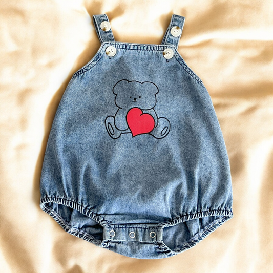 Baby Denim Onesies - Comfortable Cartoon Bear Outfit | Stylish Baby Strap Onesies