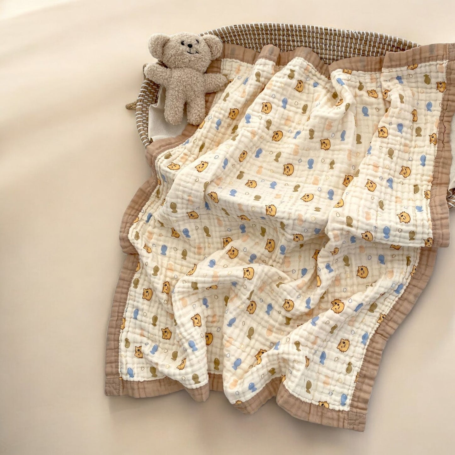 Cotton Muslin Bath Towel – Soft Absorbent Baby Bath Towel With Cartoon Print