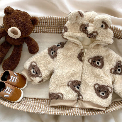 Baby Winter Coat – Plush Bear Hooded Toddler Jacket, Thickened Warm Infant Outerwear