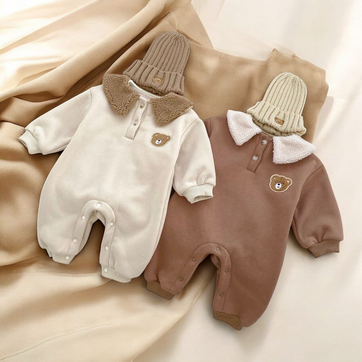 Baby Winter Romper - Unisex Thick Long Sleeve Bear Head Outfit for Cold Weather