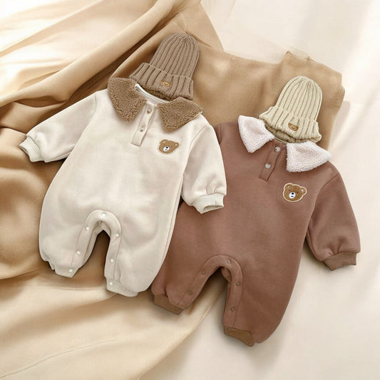 Baby Winter Romper - Unisex Thick Long Sleeve Bear Head Outfit for Cold Weather