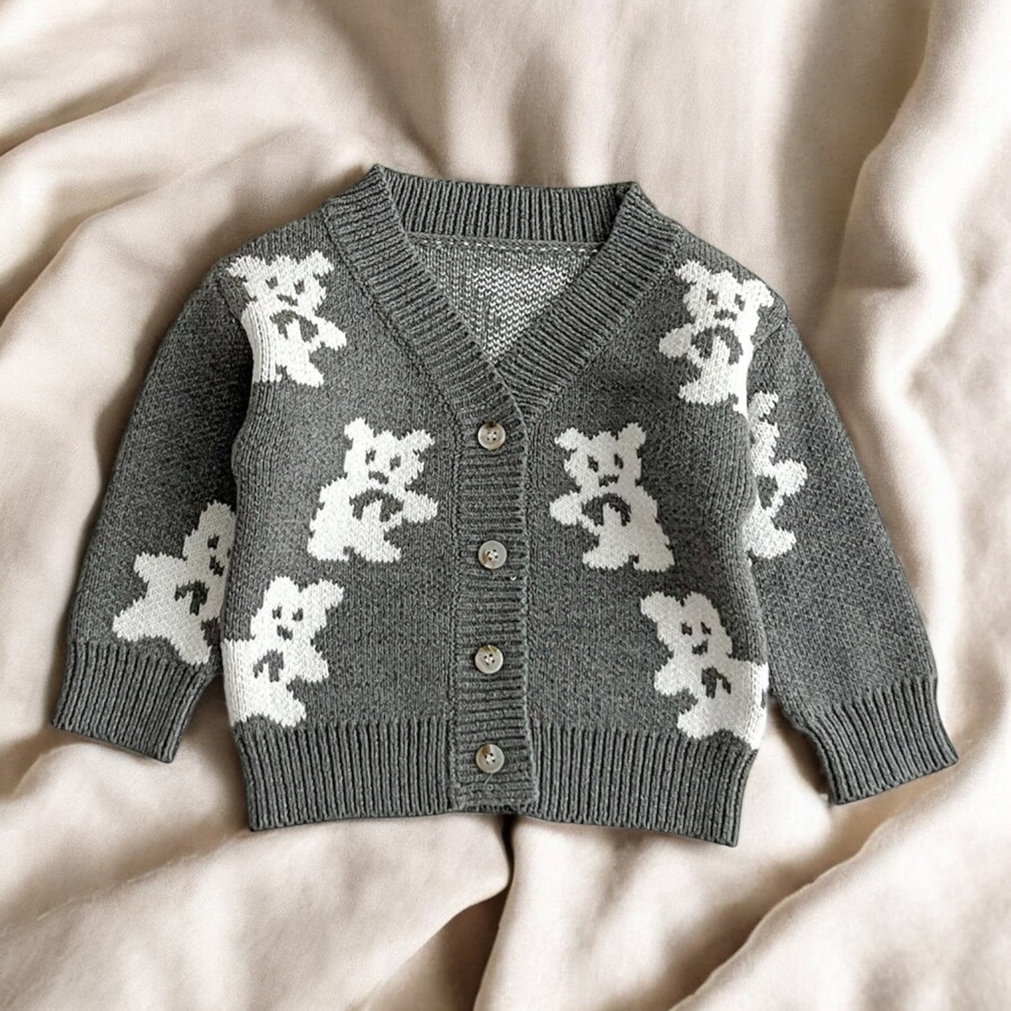 Baby Bear Cardigan - Soft Cotton Long Sleeve V-Neck Sweater For Unisex Baby Clothes