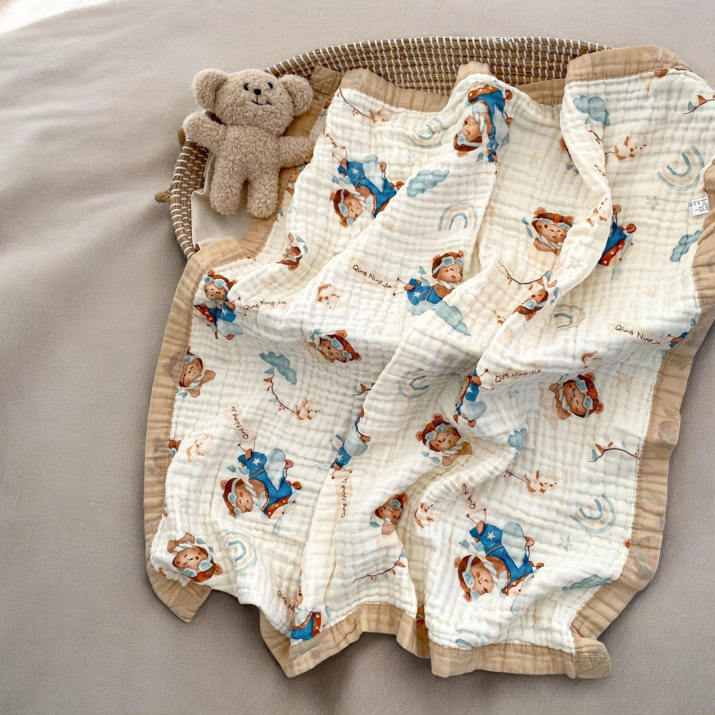 Cotton Muslin Bath Towel – Soft Absorbent Baby Bath Towel With Cartoon Print