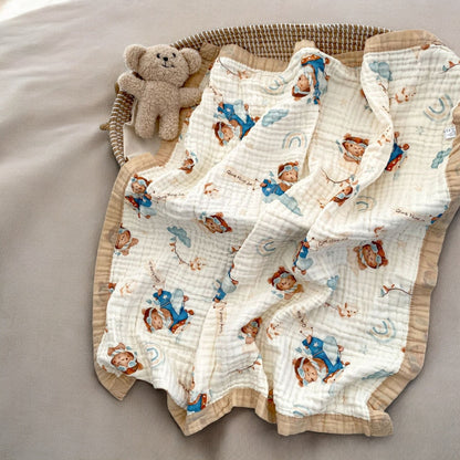 Cotton Muslin Bath Towel – Soft Absorbent Baby Bath Towel With Cartoon Print