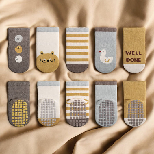 Baby Thermal Socks - Breathable Cartoon Patchwork Non Slip Socks for Toddlers
