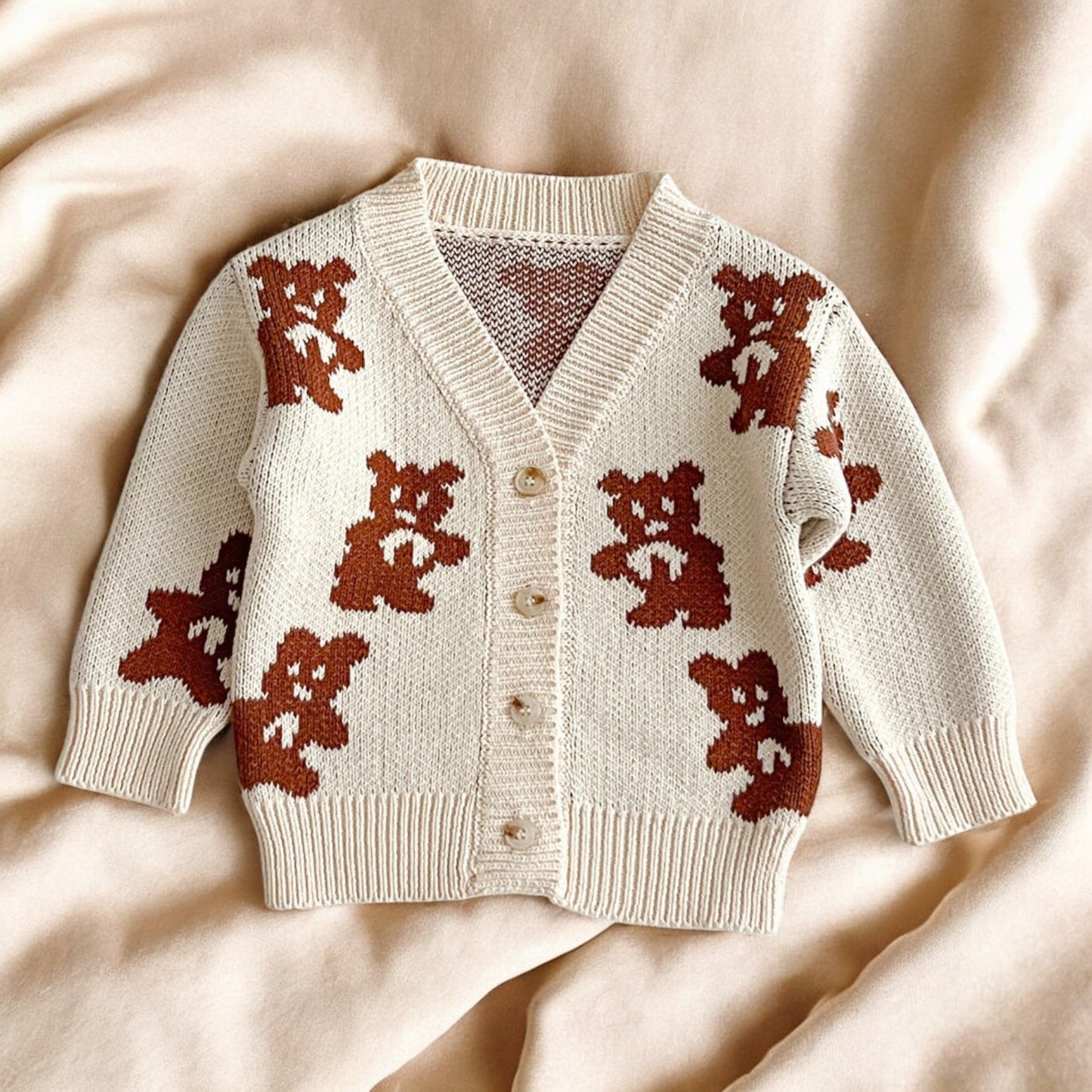 Baby Bear Cardigan - Soft Cotton Long Sleeve V-Neck Sweater For Unisex Baby Clothes