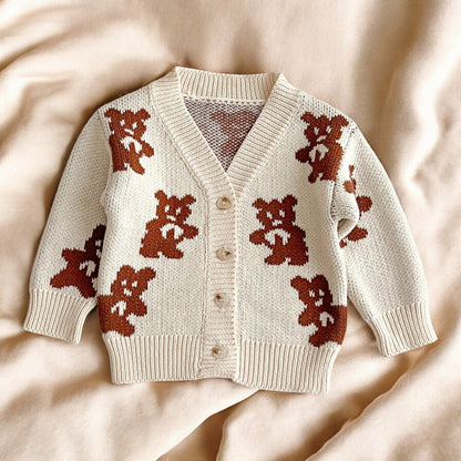 Baby Bear Cardigan - Soft Cotton Long Sleeve V-Neck Sweater For Unisex Baby Clothes