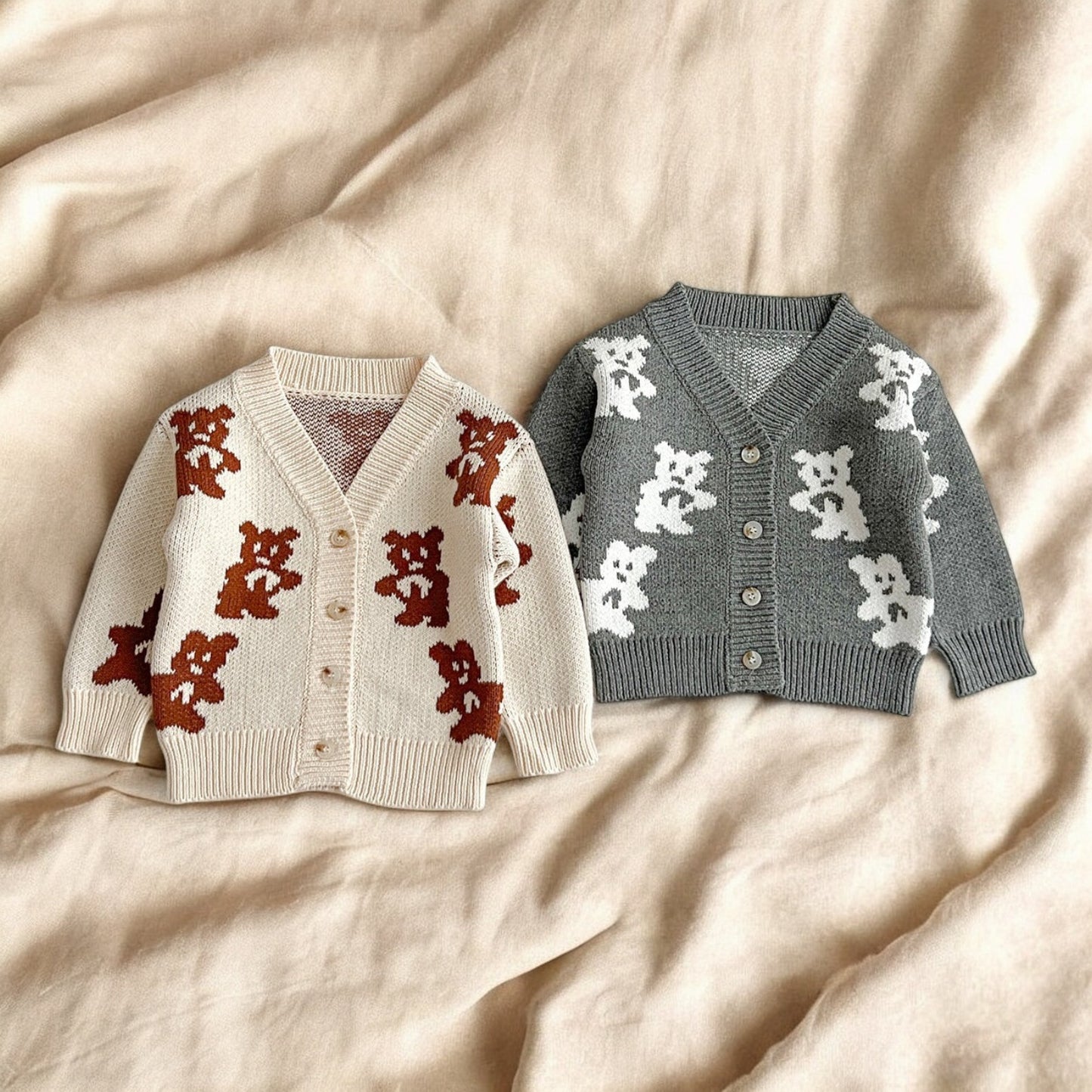 Baby Bear Cardigan - Soft Cotton Long Sleeve V-Neck Sweater For Unisex Baby Clothes