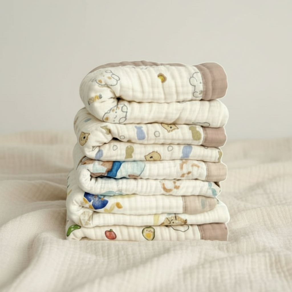 Cotton Muslin Bath Towel – Soft Absorbent Baby Bath Towel With Cartoon Print