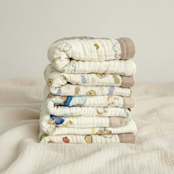 Cotton Muslin Bath Towel – Soft Absorbent Baby Bath Towel With Cartoon Print